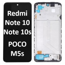 Xiaomi Redmi Note 10 4G / Note 10S 4G (2021) // Poco M5s (2022) LCD touch screen (Original Service Pack) with frame [Black/Tarnish] X-418